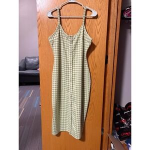 Cider Green Gingham Button Down Midi Dress Picnic Cottagecore spaghetti straps